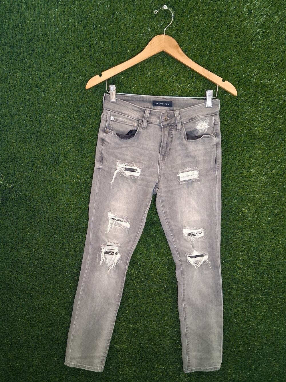 Aeropostale Men's Skinny Jeans 28x30 Gray Wash Distressed Rip & Repair Stretch